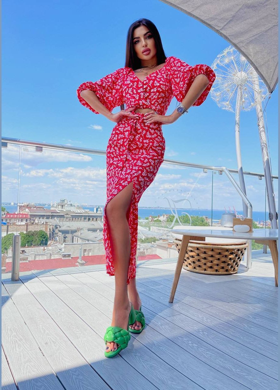 Червона повсякденний сукня DK/DL Мода без кордонів з квітковим принтом