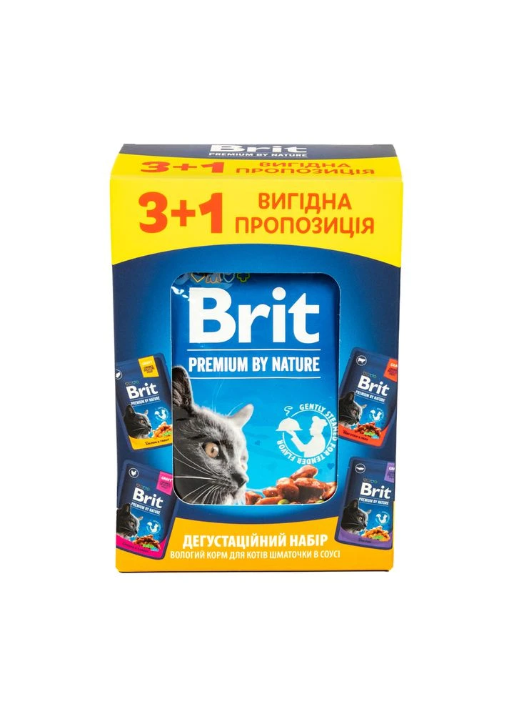 НАБІР Корм вологий для дорослих котів мікс 3+1 Brit Premium (376876815)