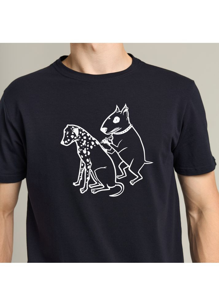 Темно-синя футболка peremoga - наклейка собаки біла темно-синій Pobedov