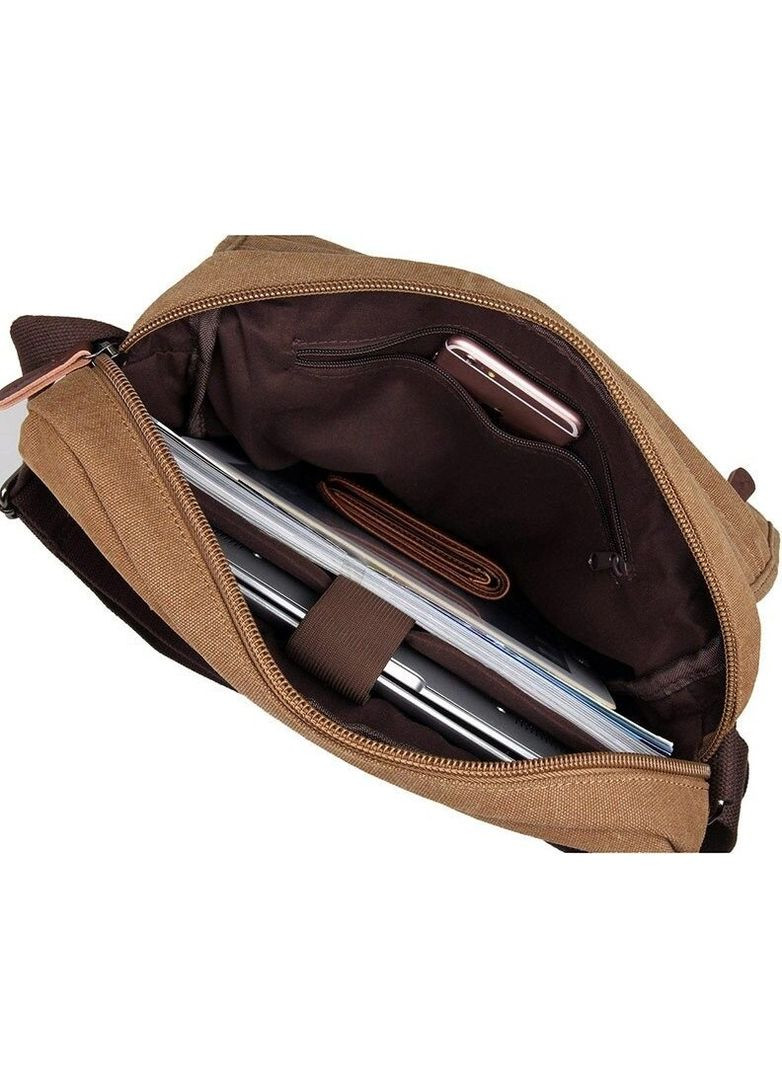 Чоловіча текстильна сумка через плече з відділенням для ноутбука у вінтажному коричневому стилі (sku_14445) No Brand (328922396)