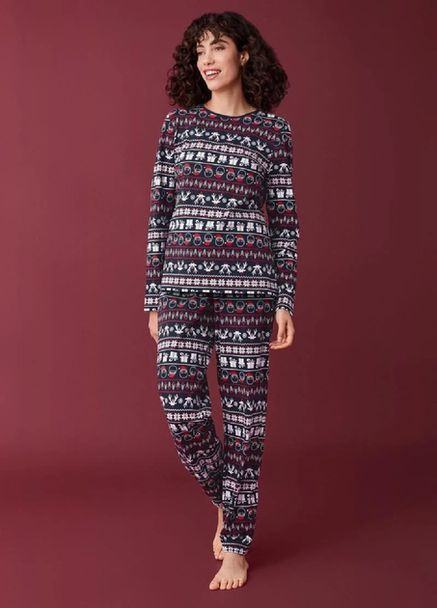 Темно-синя зимня жіноча піжама лонгслів + брюки Esmara