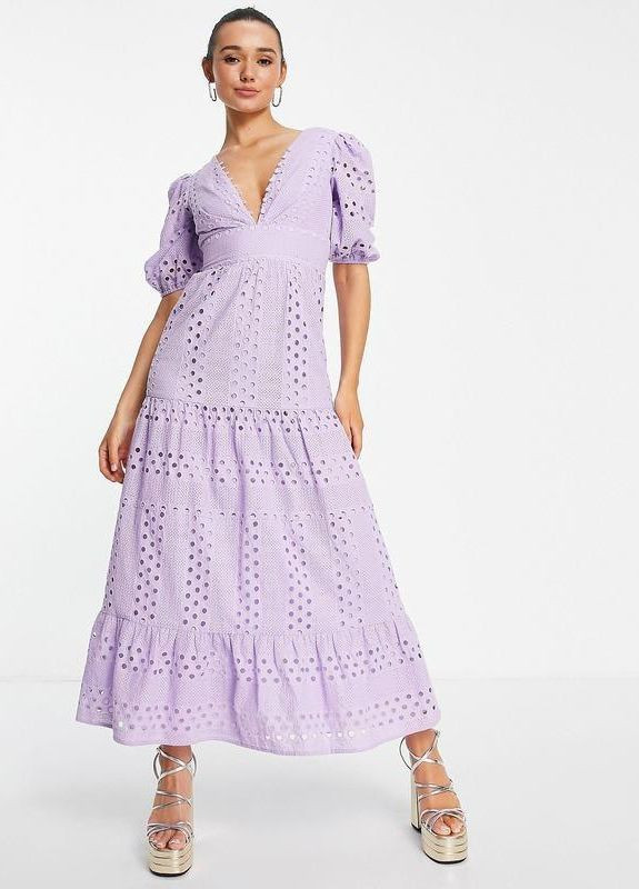 Світло-Фіолетова сукня мідаксі з вишивкою Asos