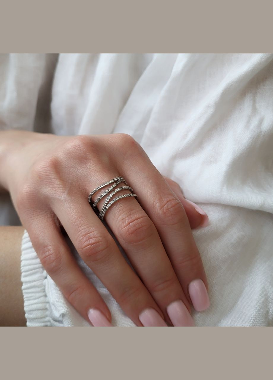 Кольцо серебряное женское кольцо широкое с Белыми Камнями 19.5 размер серебро 925 пробы Родованное 1429 2.8 No Brand (306743075)