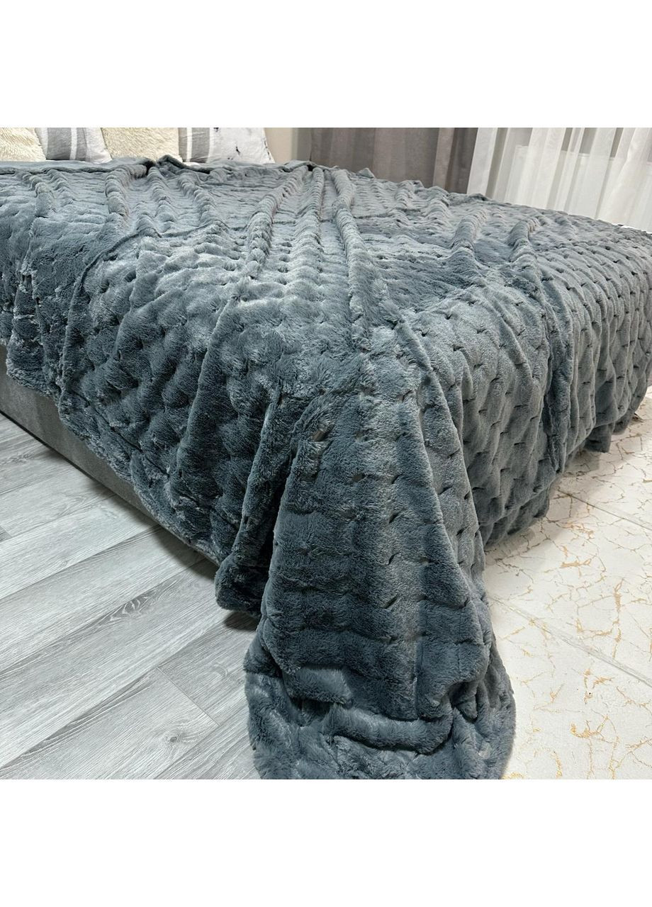 Стильне покривало графітового кольору "Luxury Fur" з 3D-Ворсом, Євро 200х230 см– миттєвий затишок та стиль! No Brand (368565103)
