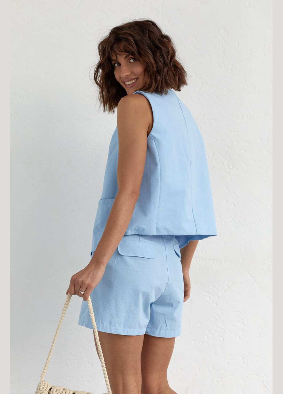 Женский костюм с шортами и жилеткой - белый цвет L (sku_9355) No Brand (327819499)