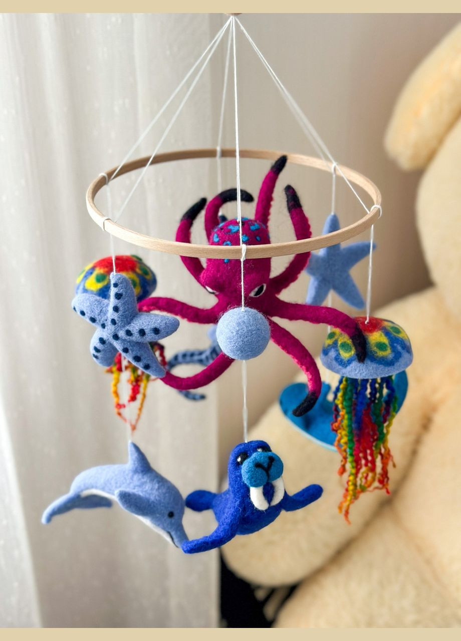 Дитячий музичний мобіль на ліжечко для немовлят WooolyWool «Підводний світ» з 35 мелодіями No Brand (342757882)