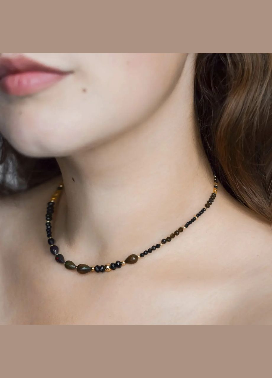 Чокер натуральний чорний Опал, жовтий Сапфір, Шпінель, золотий Обсидіан фур-ра гіп-ний сплав колір золото No Brand сапфір, обсидіан, опал, шпінель латунь золото (302752383)