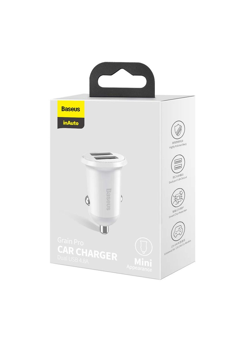 АЗП Grain Pro Car Charger (Dual USB 4.8 A) White Baseus (297456949)