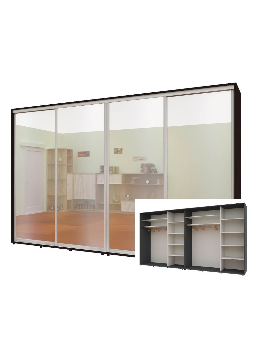 Шафа-купе чотиридверна 400*45*240 см Графіт 4 двері Дзеркало Стандарт Комфорт Меблі (360432870)