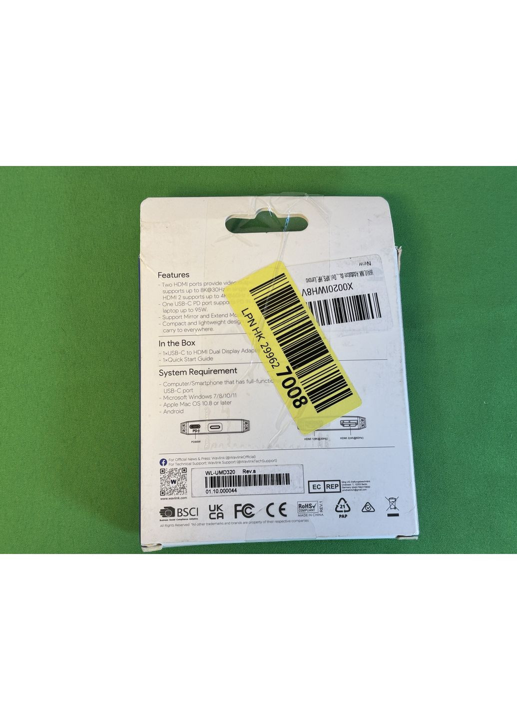 Хаб, Док-станція, Перехідник WAVLINK WL-UMD320, 3-In-1 USB-C to HDMI Dual Display Adapter, Single 8K@30Hz/4K@120Hz Dual 4K@60Hz No Brand (351371659)