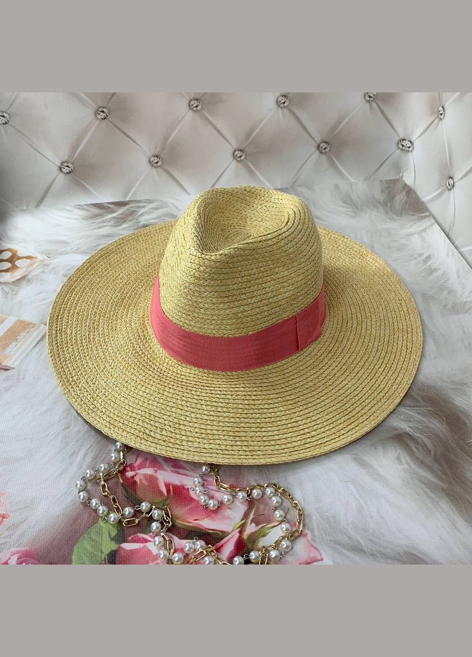 Летняя соломенная шляпа Федора с широкими полями и цепочкой Zarina Pink No Brand (293815347)
