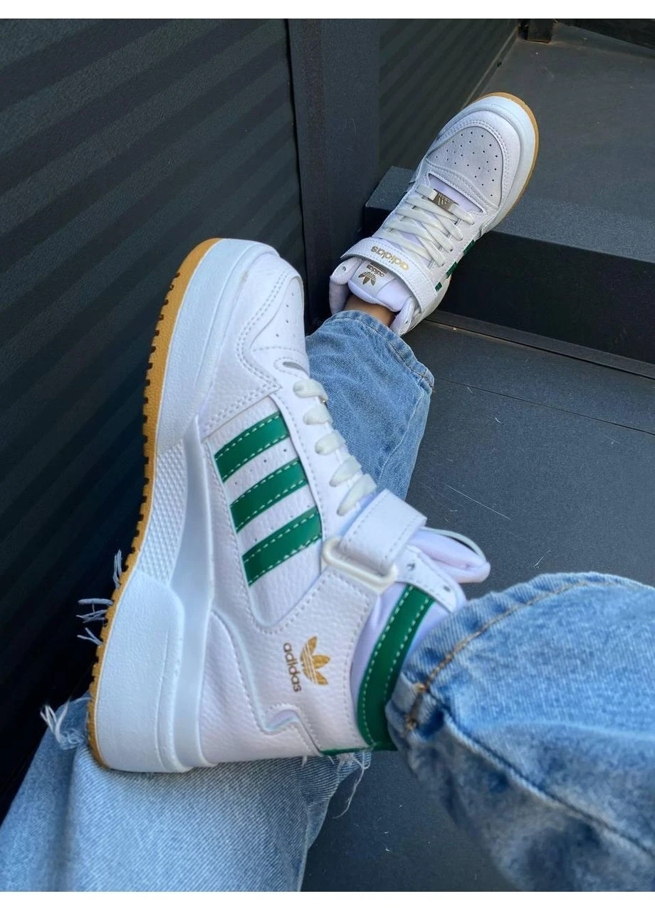 Білі кросівки чоловічі adidas forum white green high v2 адідас форум білі демісезон No Brand