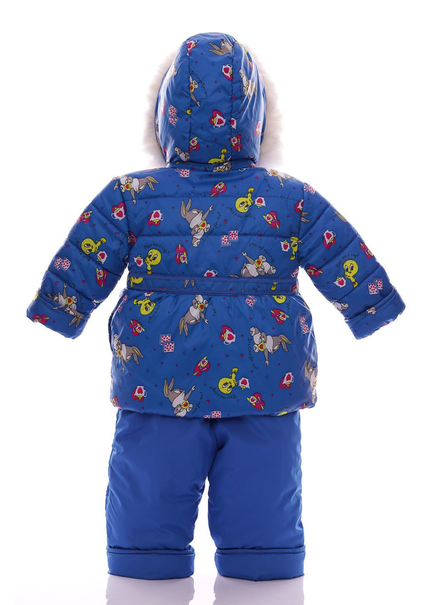 Синий зимний комбинезон на синтепоне для девочки с принтом кролика евро ноль синий см (27716) BABYKROHA