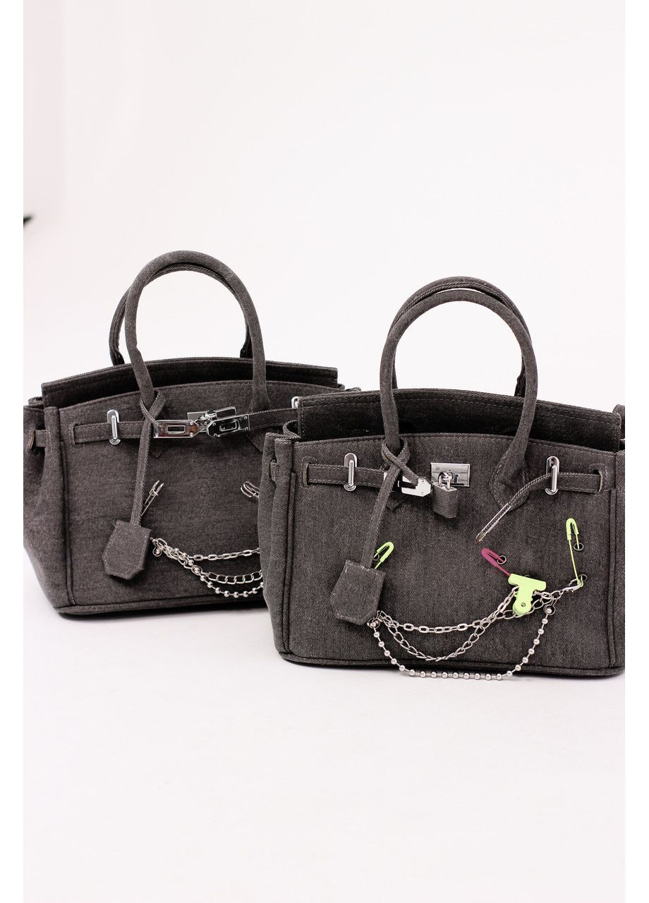Сумка-тоут з темно-сірого деніму з яскравими скріпками No Brand (362588217)