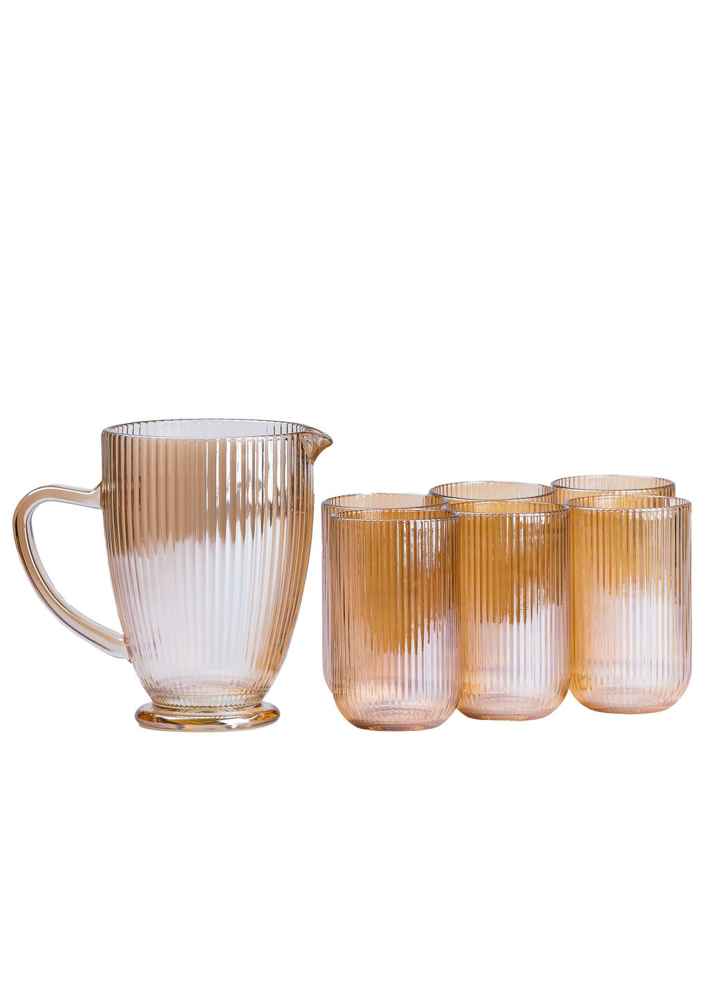 Набір глечик зі склянками 6 штук з товстого скла, бурштиновий TS Kitchen HP541 No Brand (360977589)