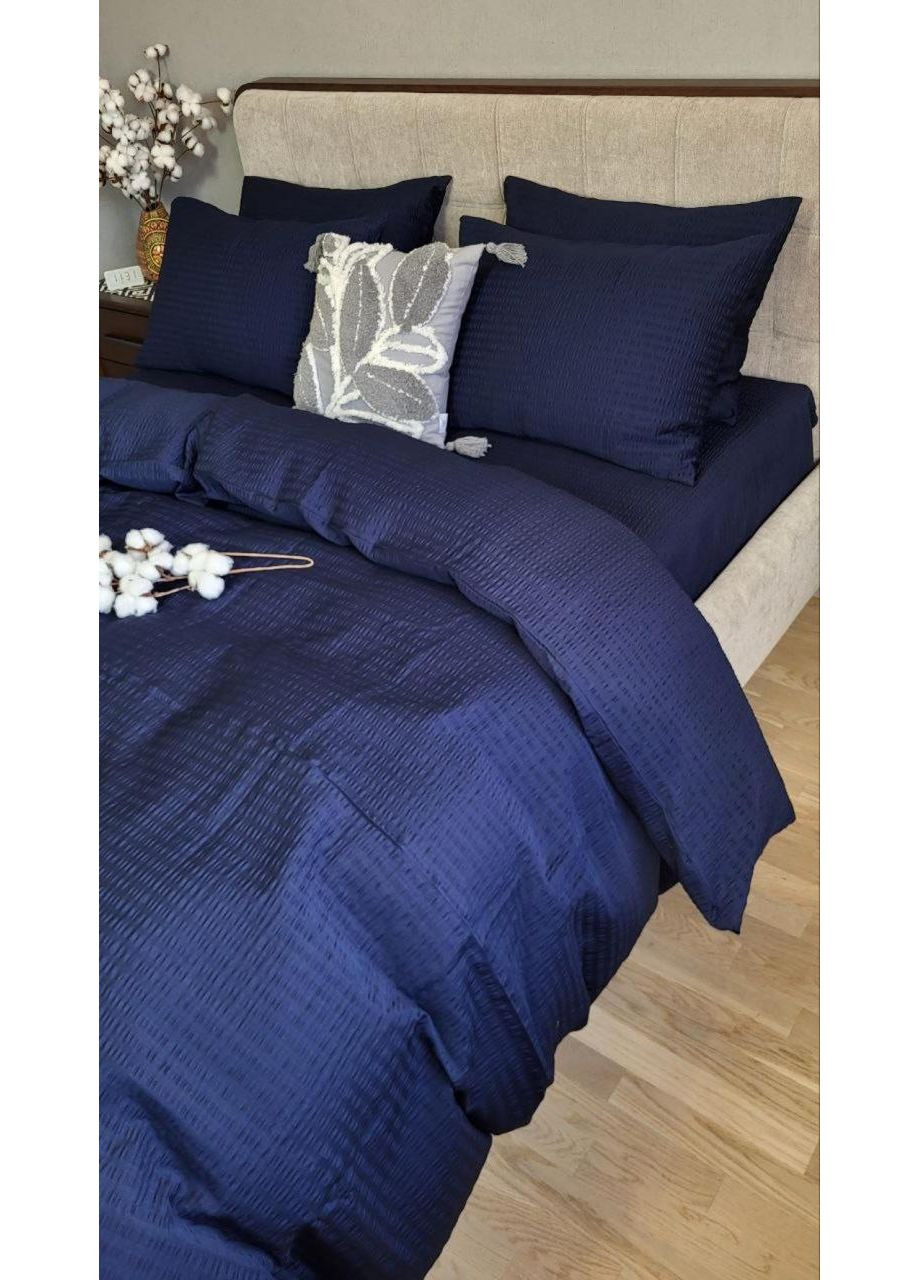 Постельное белье с резинкой Темно-синий, сатин GOFRE PREMIUM Семейный размер, наволочки 50/70 No Brand (363190350)