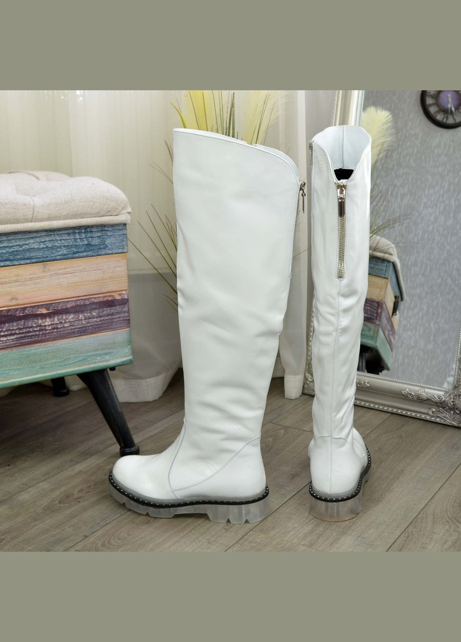 Белые осенние ботфорты лаковые женские на утолщенной подошве.. 37 размер Vasha para