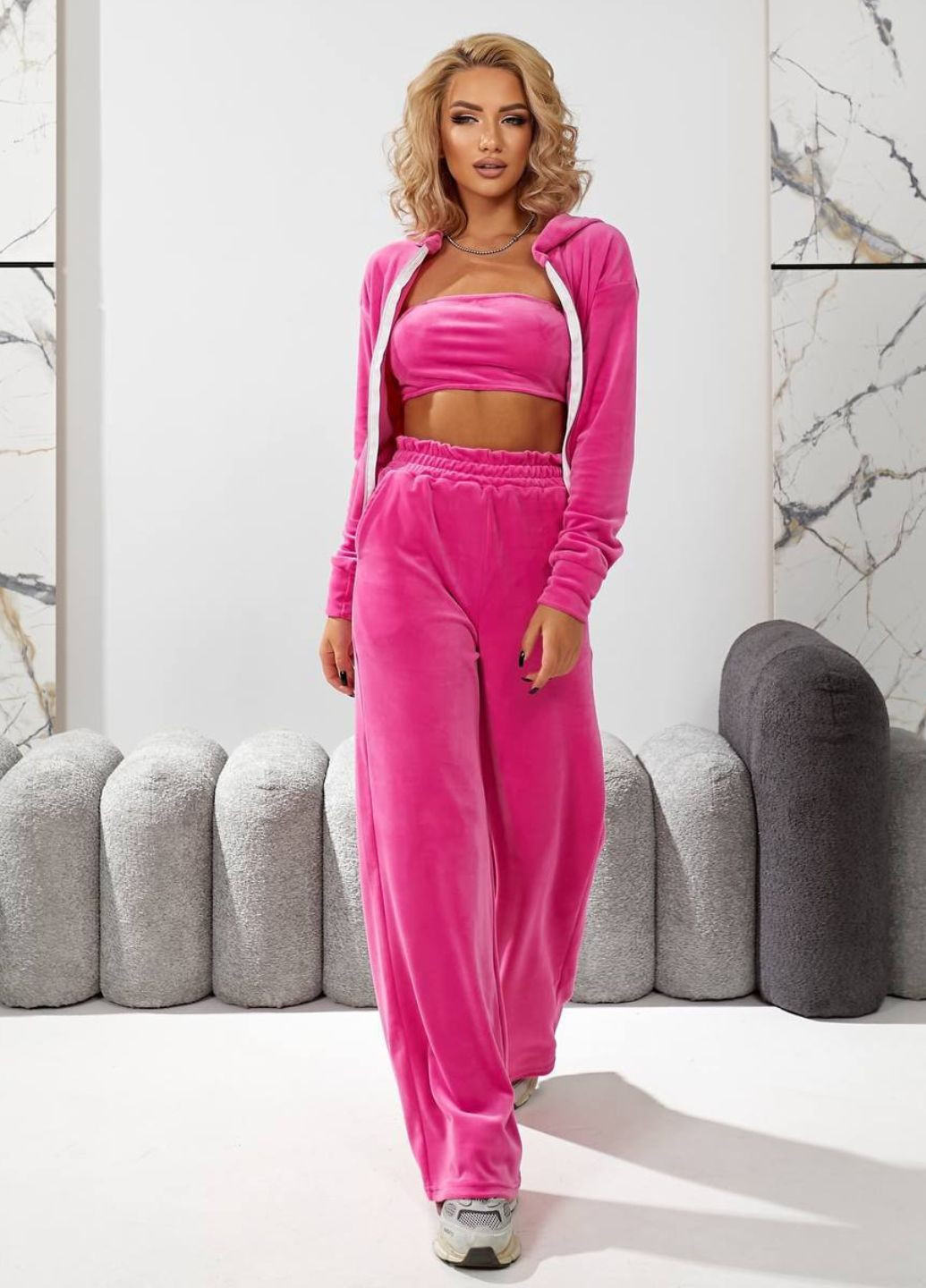 Жіночий велюровий костюм трійка зі штанами кльош Allthings (323197021)