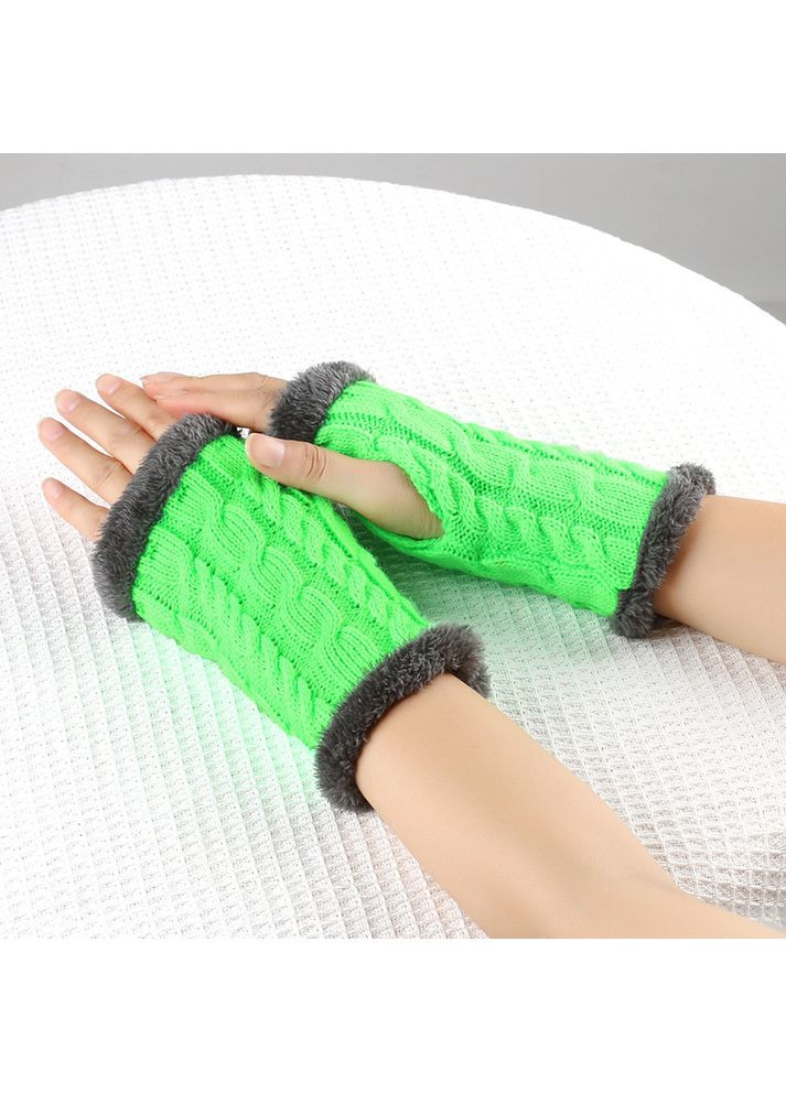 Митенки на меху вязаные без пальцев салатовые No Brand (362191438)
