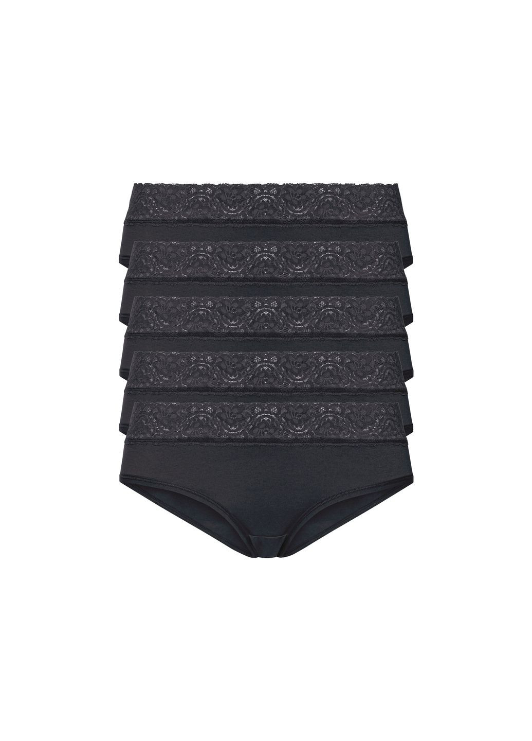Трусики-хіпстери набір 5 шт. бавовняні мереживні для жінки LYCRA® 381916 чорний Esmara С эластичным поясом (264292248)