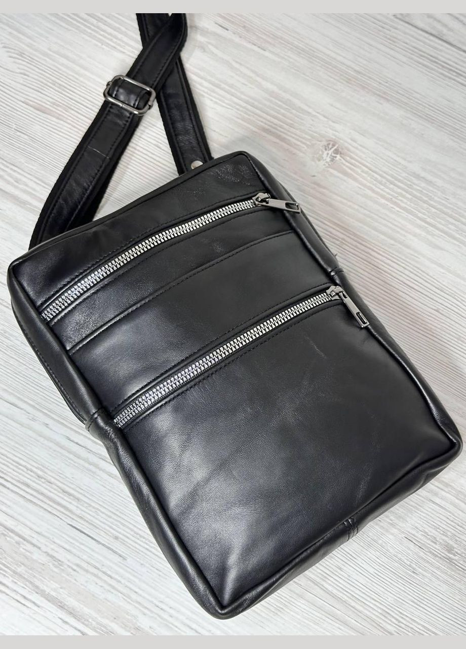 Чоловіча сумка чорна натуральна шкіра 302006 No Brand (326960293)