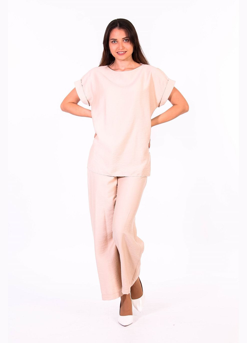 Костюм двойка базовый женский 0541 лен жатка бежевый Актуаль (297545939)