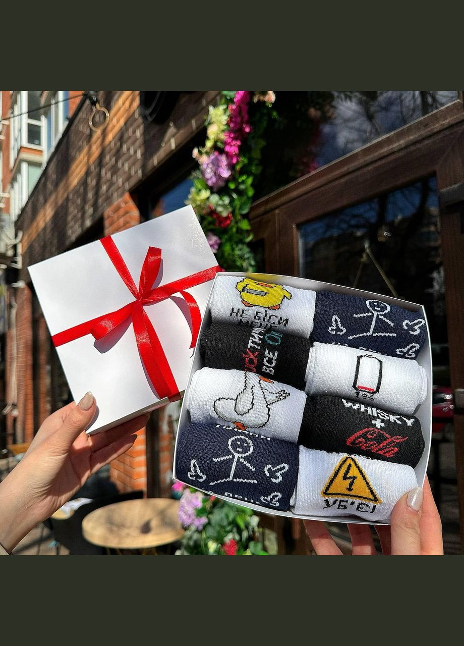 Комбинированные бокс мужских носков 40-45 г на 8 пар в подарочной коробке с лентой Vakko (307053799)