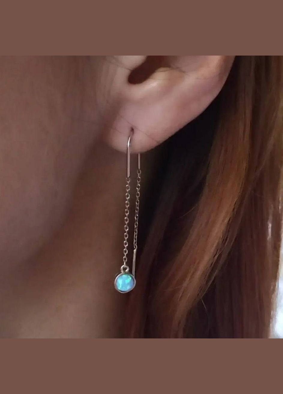 Серебряные серьги протяжки цепочки с Голубым опалом серебро 925 пробы Родированное с2опг/4026 1.40г No Brand (306741713)