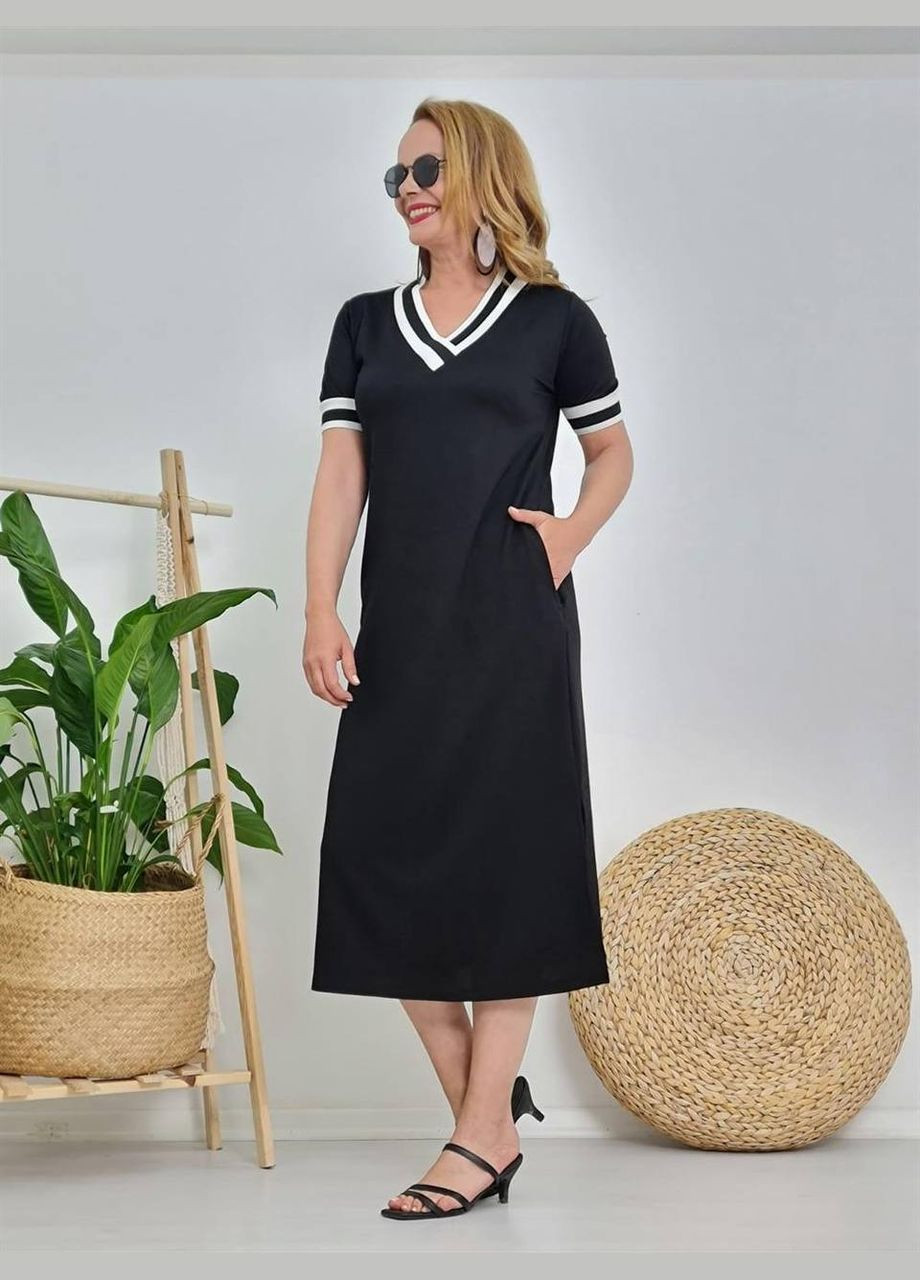 Черное женское платье миди цвет черный New Trend