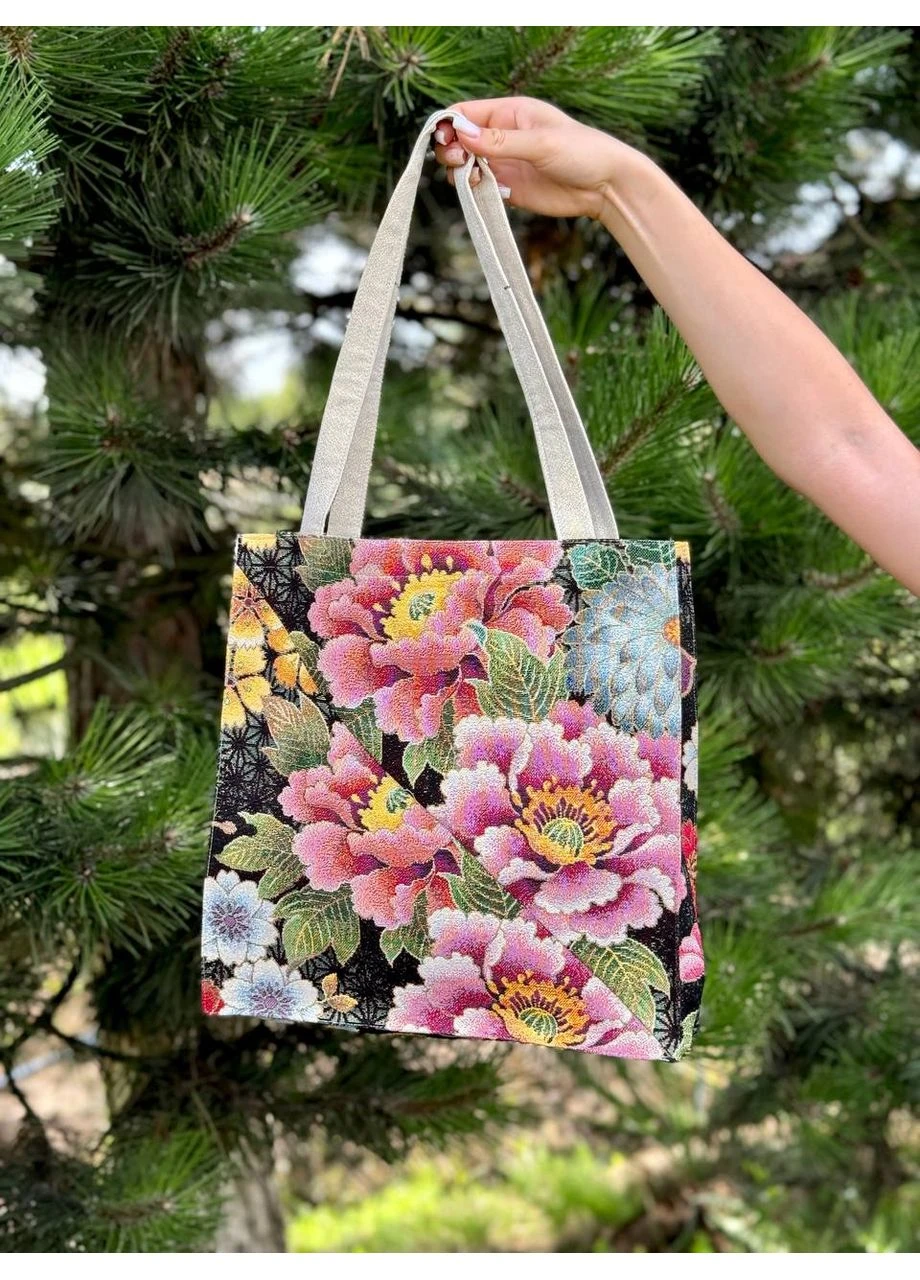 Сумка гобеленовая JAPAN003-SM35, 34x35, Прямоугольная, Повседневный, Золотой люрекс, 75% полиэстер, 22% хлопок, 3% акрил, Гобелен LiMaSo (390492596)
