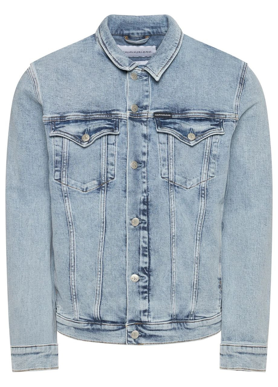 Комбінована демісезонна чоловіча джинсова куртка, slim блакитного кольру, розмір м Calvin Klein Jeans slim fit