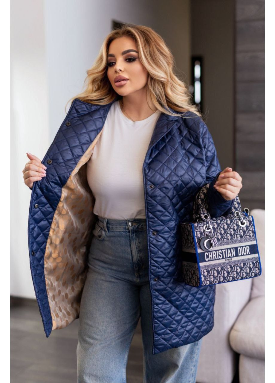 Синяя демисезонная женская куртка-пиджак из стеганной плащевки на силиконе – замеры в описании! куртка-пальто GD/GL Модний простір