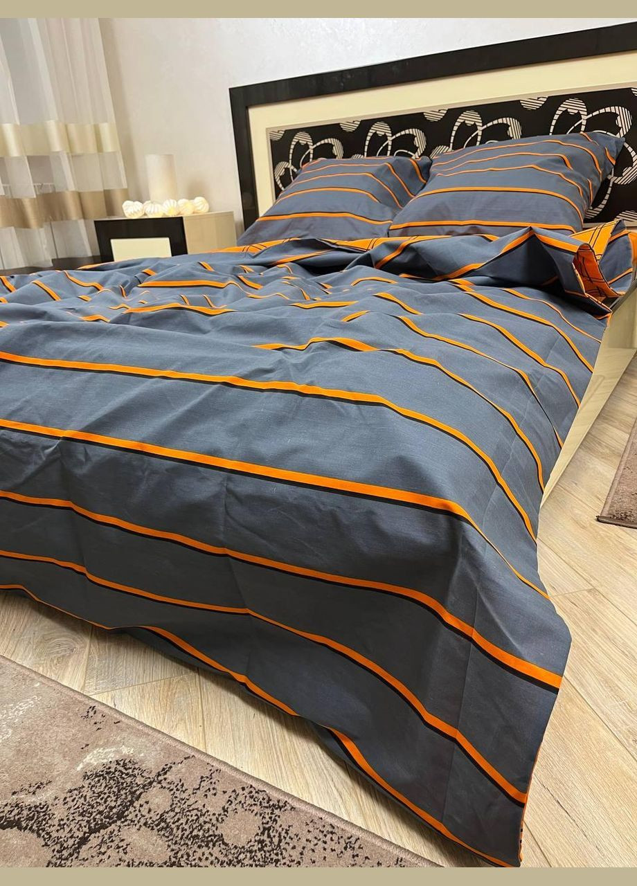 Постільна білизна бавовняна в Смужку Півтораспальна 180 x 220 Бязь Сіра 70 х 70 No Brand (303356905)