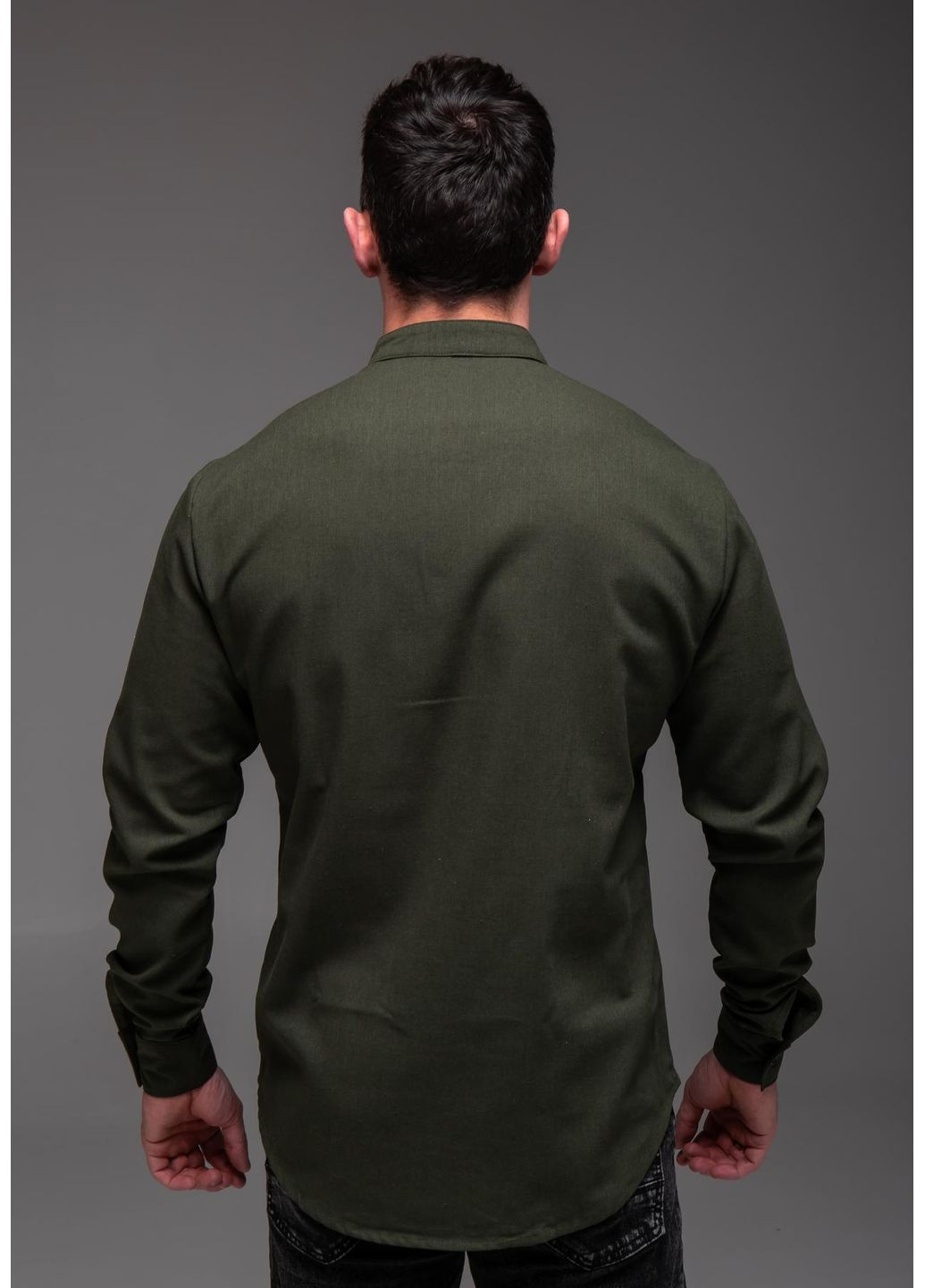 Оливковковая (хаки) повседневный, классическая рубашка однотонная No Brand