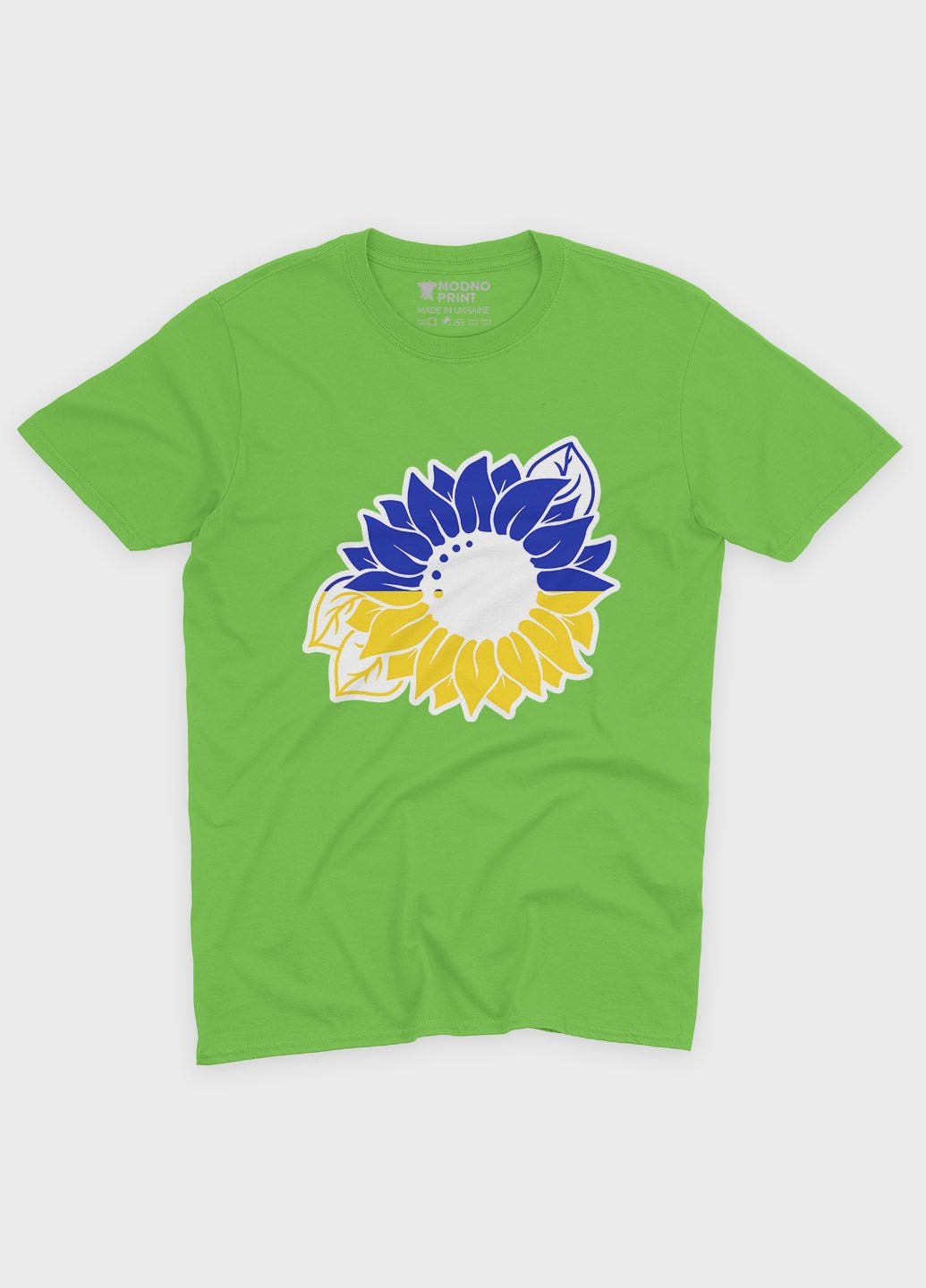 Салатовая летняя женская футболка с патриотическим принтом цветы (ts001-4-kiw-005-1-111-f) Modno