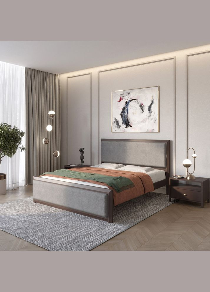 Односпальне дерев'яне ліжко Барселона Б4 Венге/Аляска 93 (Сірий) 90х190 см (MBG-14090) Mebigrand (366027413)