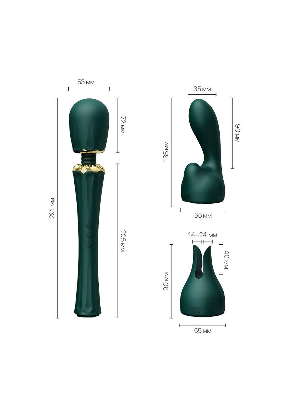 Вібромасажер з насадками Kyro Wand Turquoise Green потужний вібратор для точкової стимуляції Zalo (298348894)