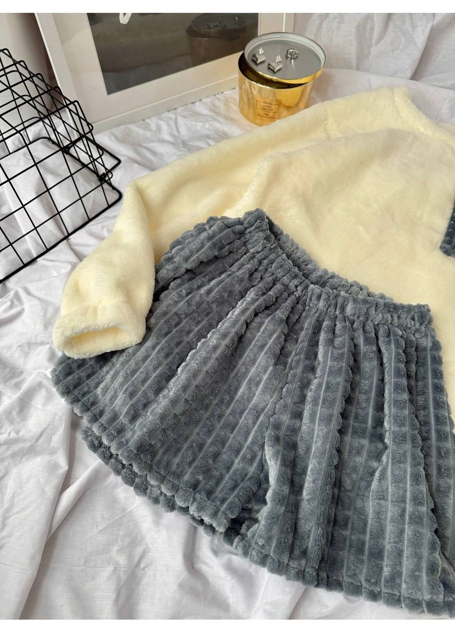 Сіра всесезон жіноча піжама і повязка на голову світшот + шорти No Brand