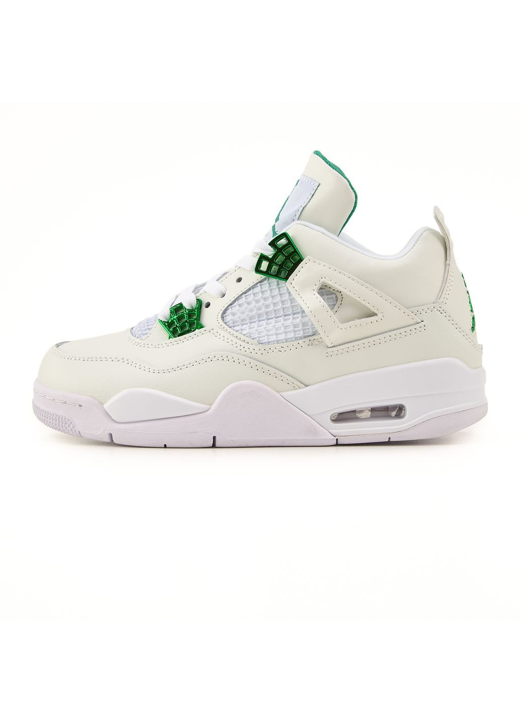 Серые демисезонные кроссовки мужские nike air jordan retro 4 white green найк аир джордан No Brand