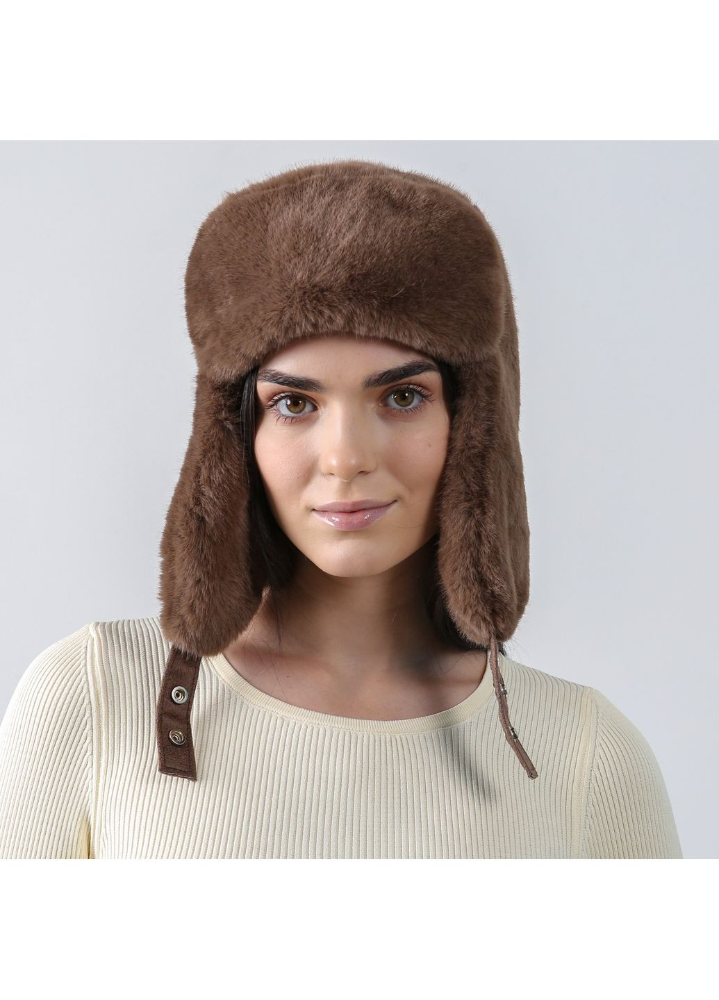 Шапка вушанка жіноча штучне хутро норка коричнева УТУК LuckyLOOK 931-916 (367991977)