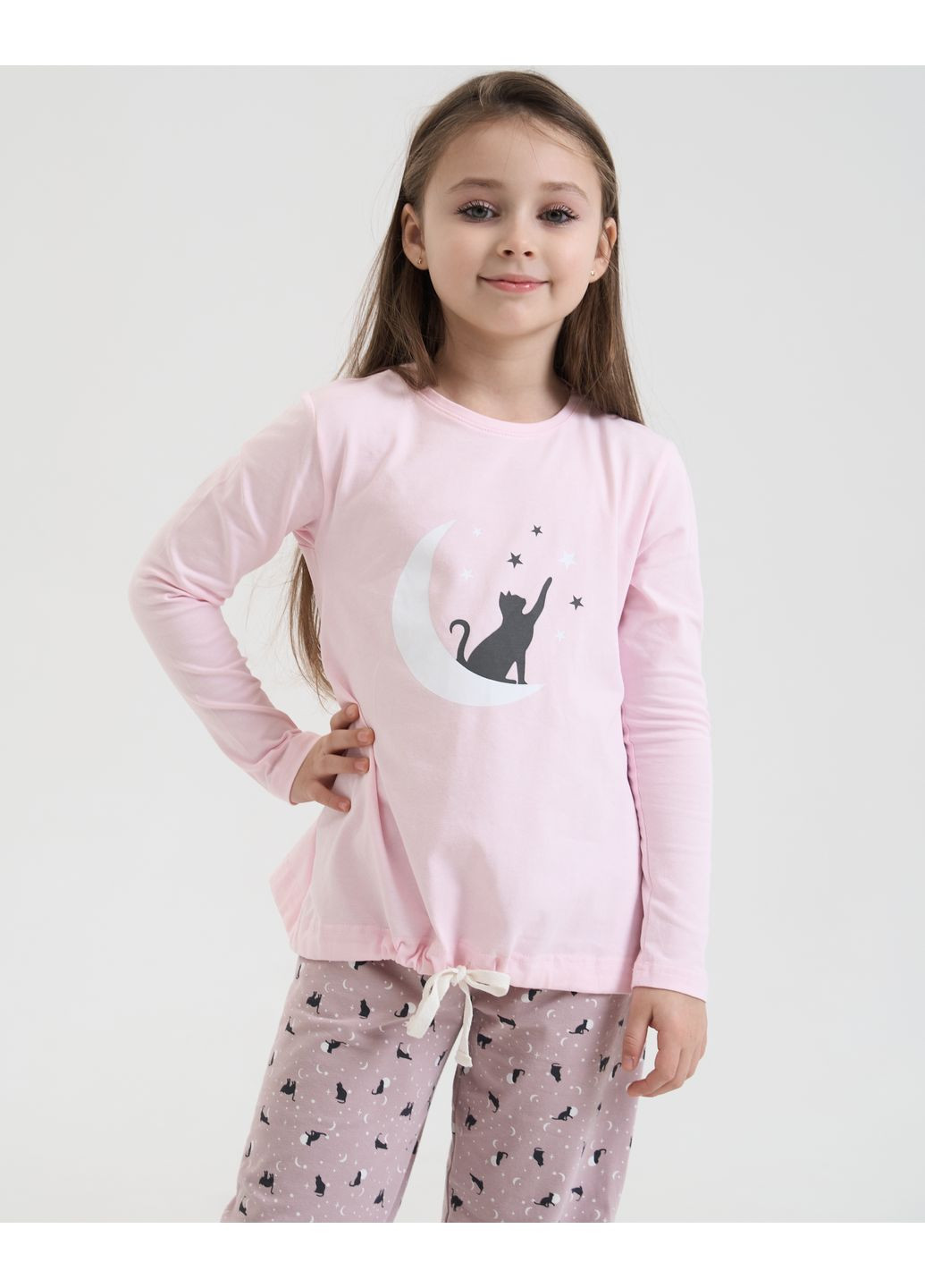 Світло-рожева піжама на дівчинку підлітка кіт та зірки Nicoletta