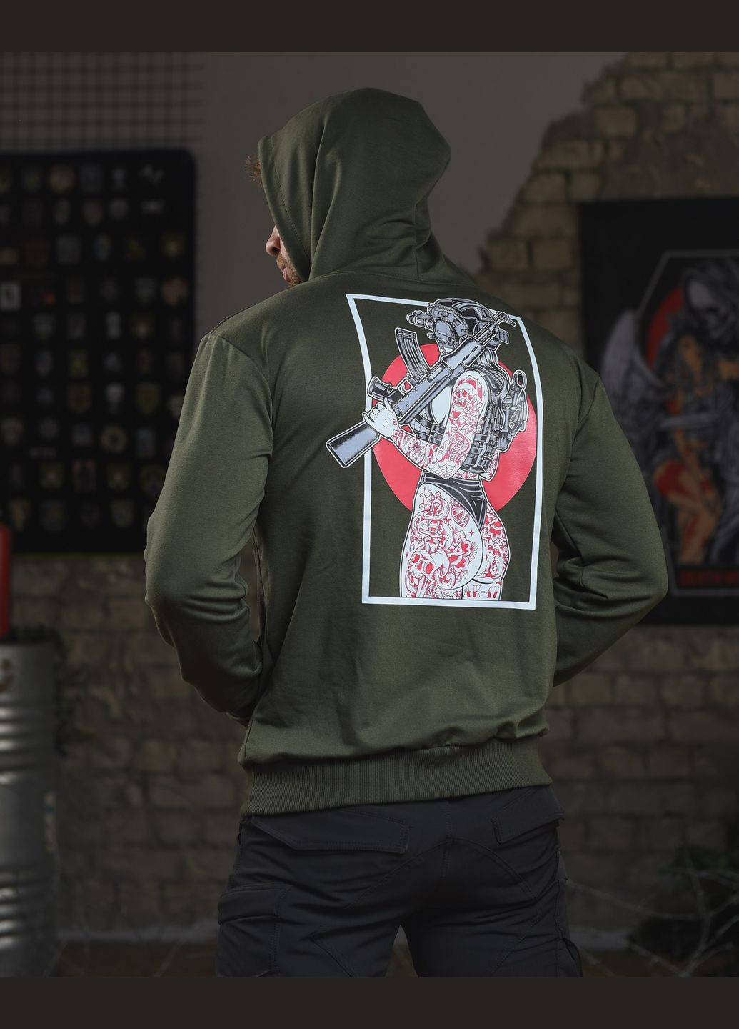 Тактичні чоловічі худі з принтом олива No Brand (300532833)