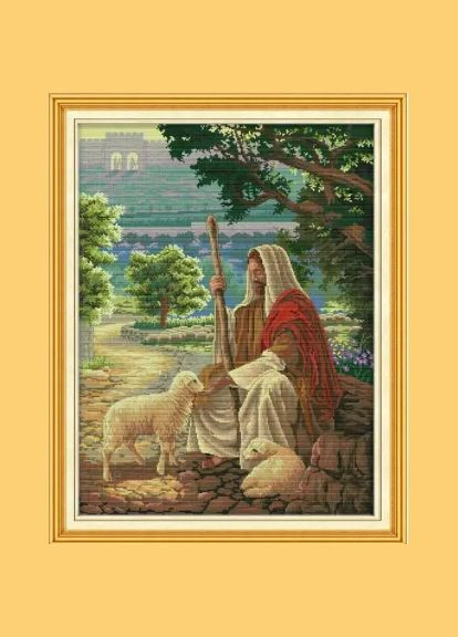 Набір для вишивання за нанесеною на канву схемою "Jesus shepherding ". AIDA 14CT printed 48*61 см Joy Sunday (313613694)