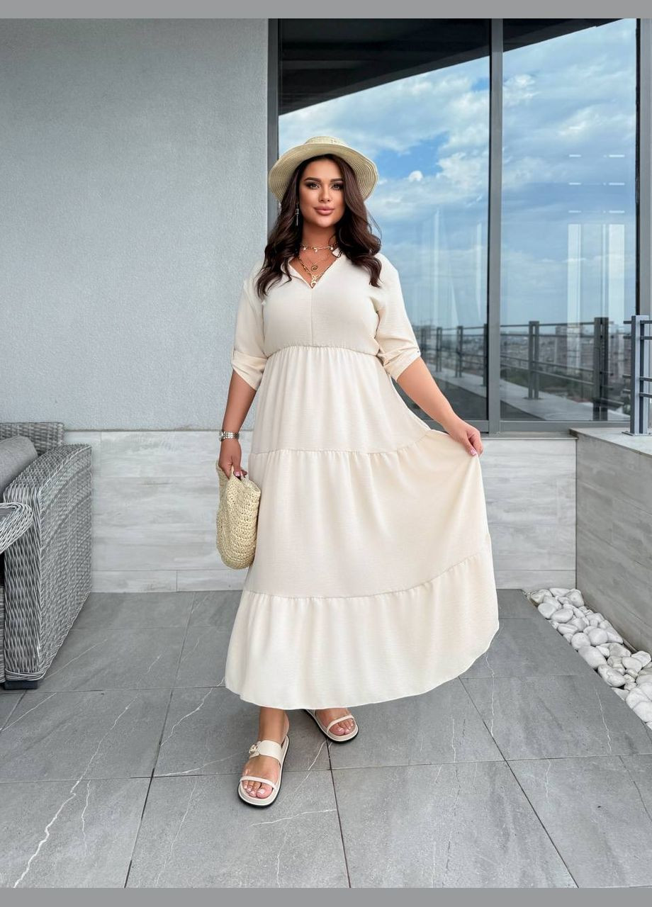 Бежева повсякденний, святковий жіноча сукня максі з воланами Avanti однотонна
