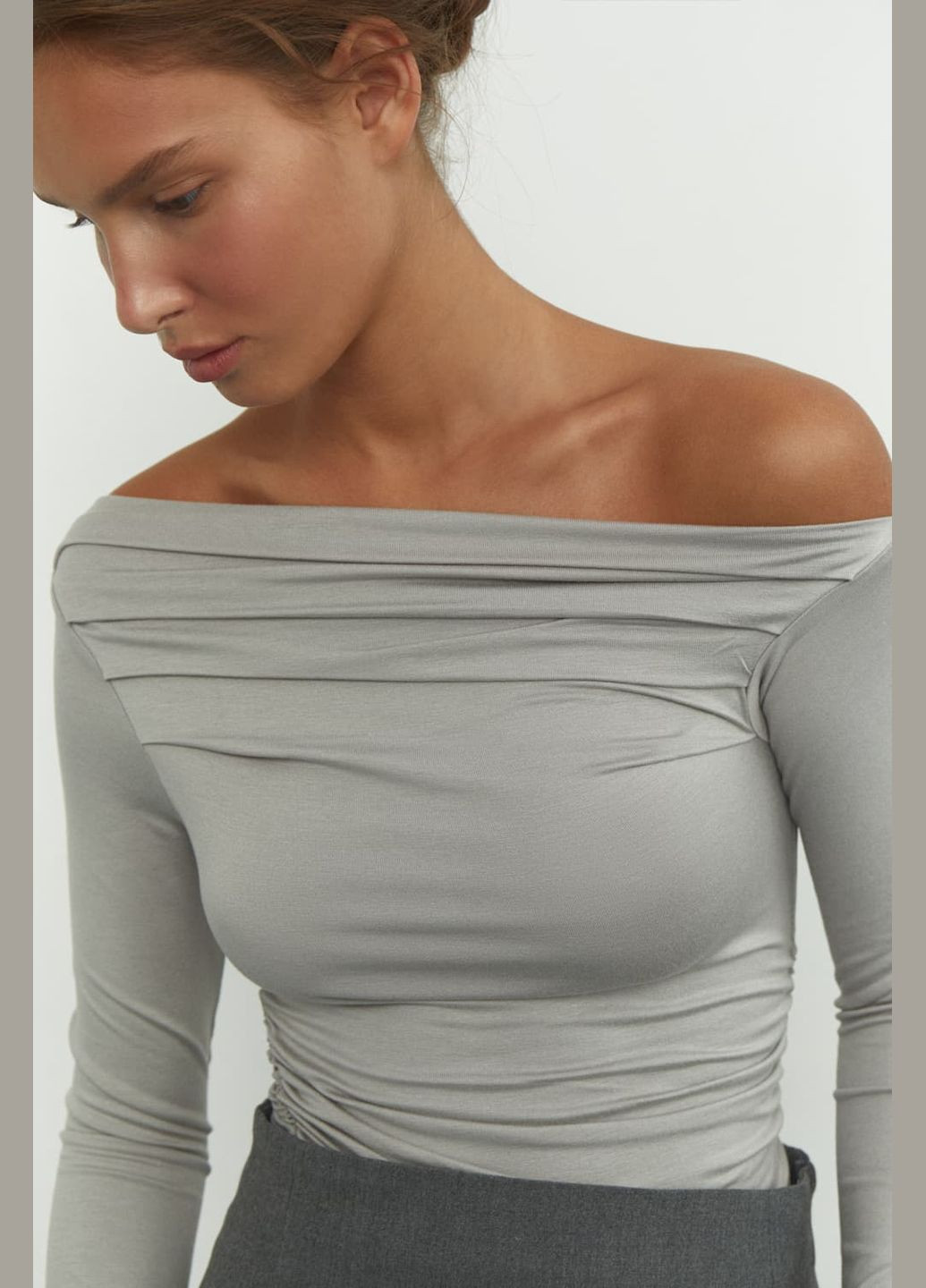 Сіра літня топ з збірками 645 Papaya