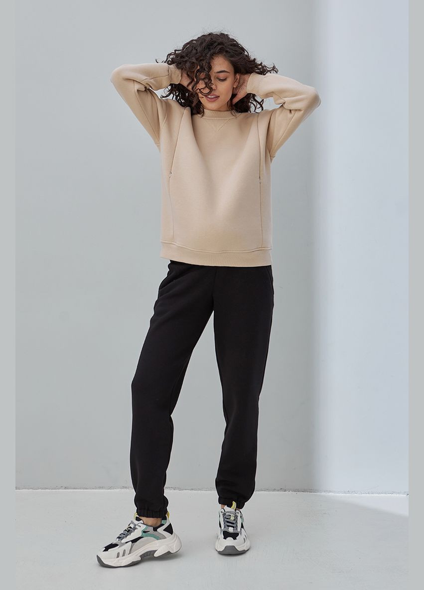 Теплые брюки-джоггеры для беременных черные трикотажные с начесом Юла мама (302648590)