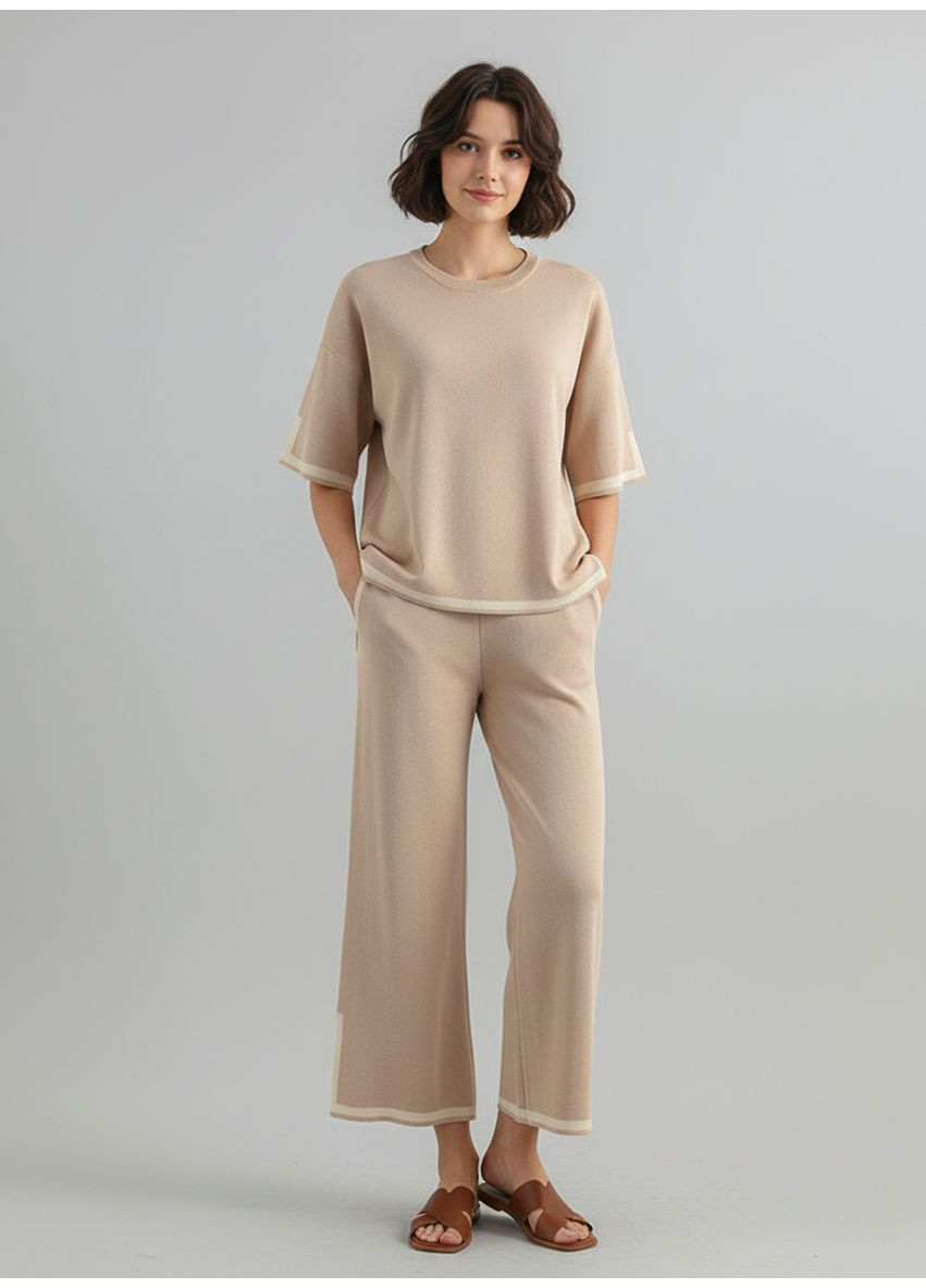 Жіночий літній брючний костюм Бежевий Number Nine (363261677)