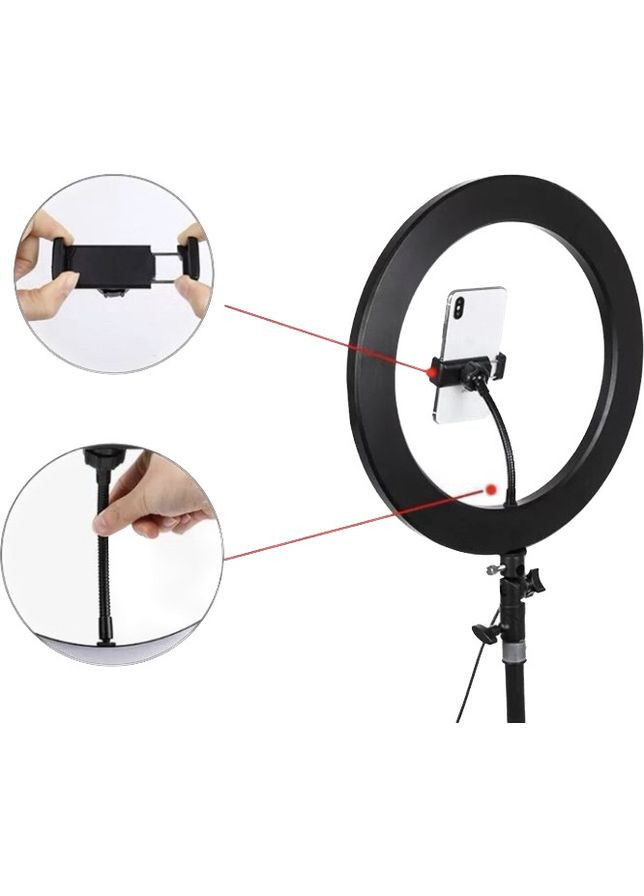 Кільцева світлодіодна Led Лампа 36 см Dimmable із затискачем для телефона з штативом 200 см No Brand (315632895)