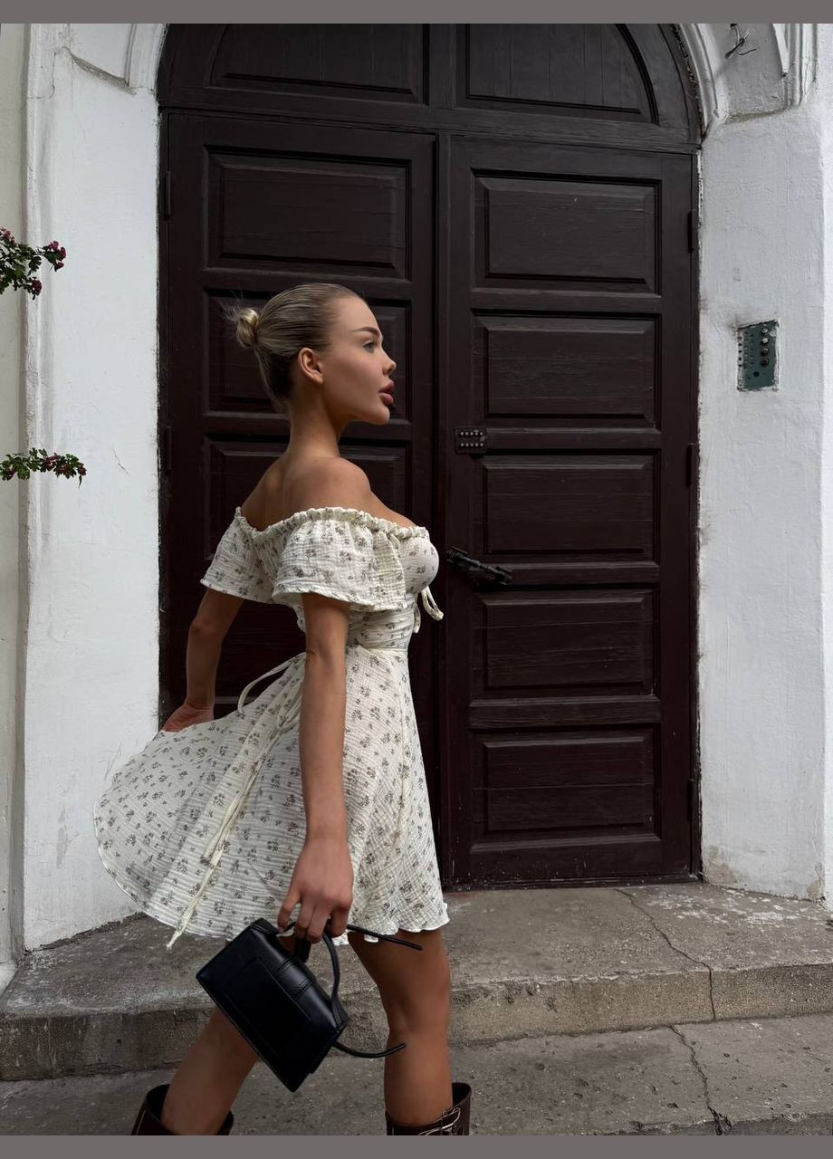 Светло-желтое повседневный, кэжуал, вечернее женское платье FINO Mode с цветочным принтом