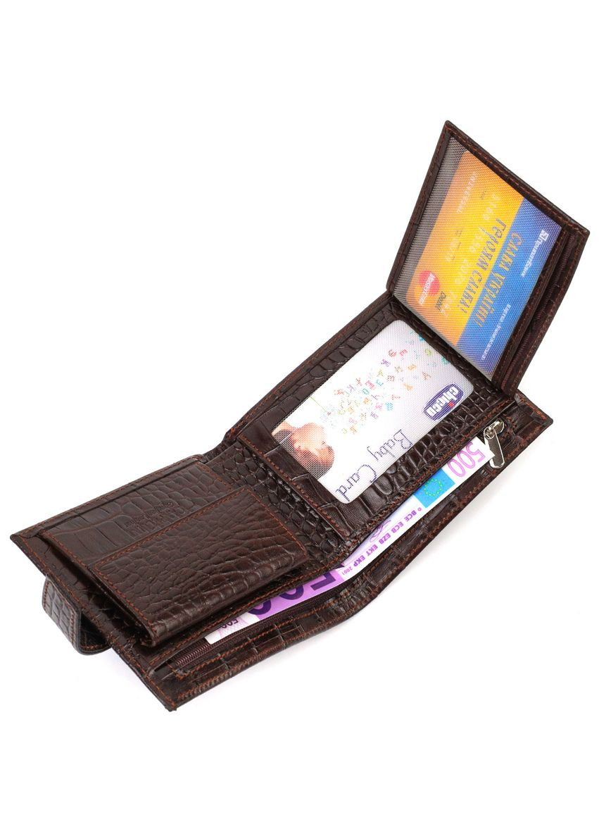 Модний чоловічий гаманець з натуральної шкіри тисненням під крокодила 21878 Коричневий Canpellini (329151382)